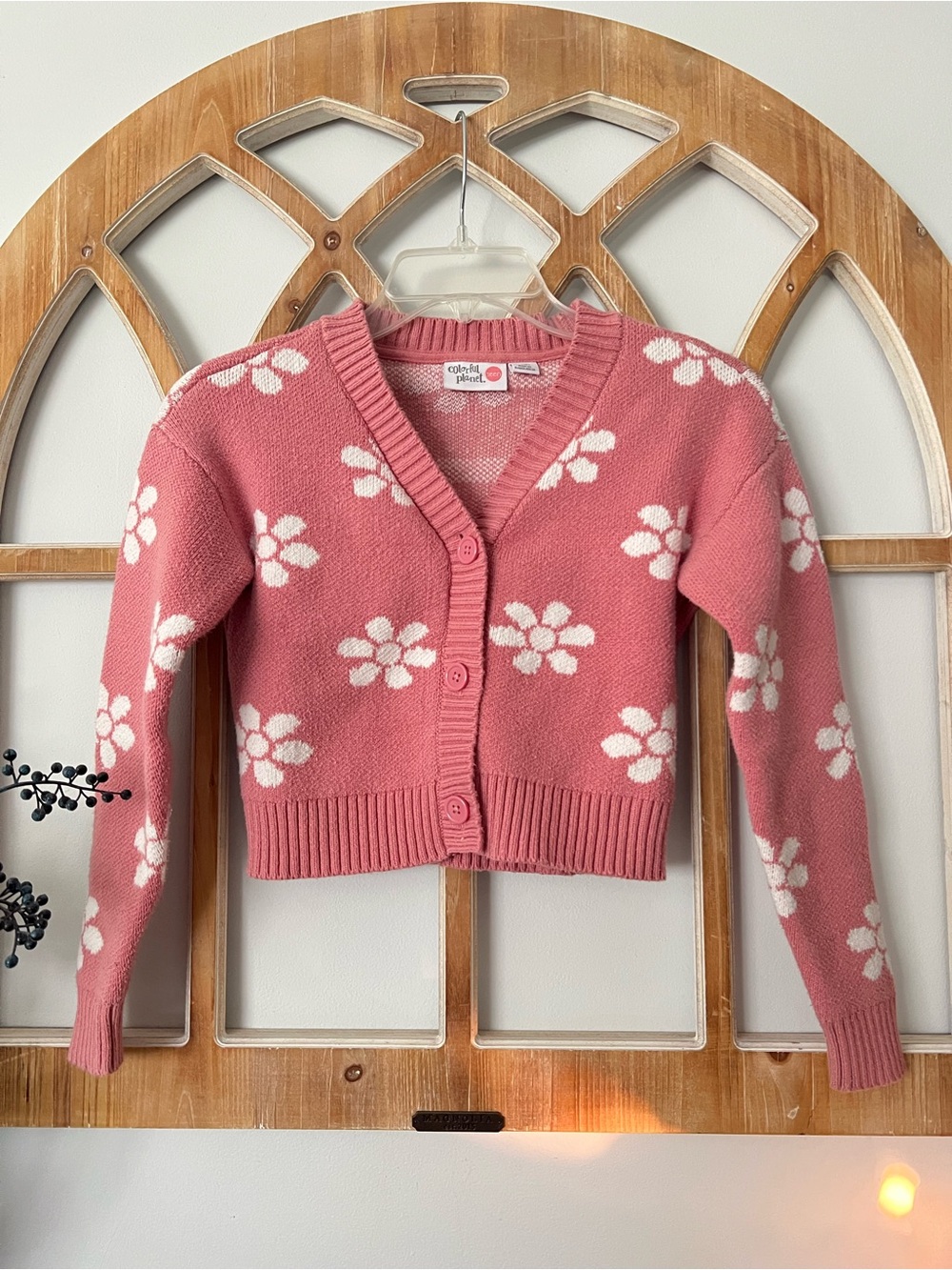 5/$20 Sale ❤️Girls' Pink Floral V-Neck Button Cardigan Sweater